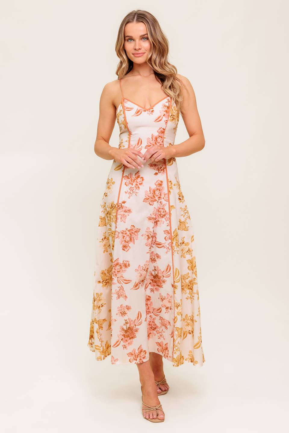 SANDSTONE PETAL WOVEN MIDI DRESS Flying Tomato